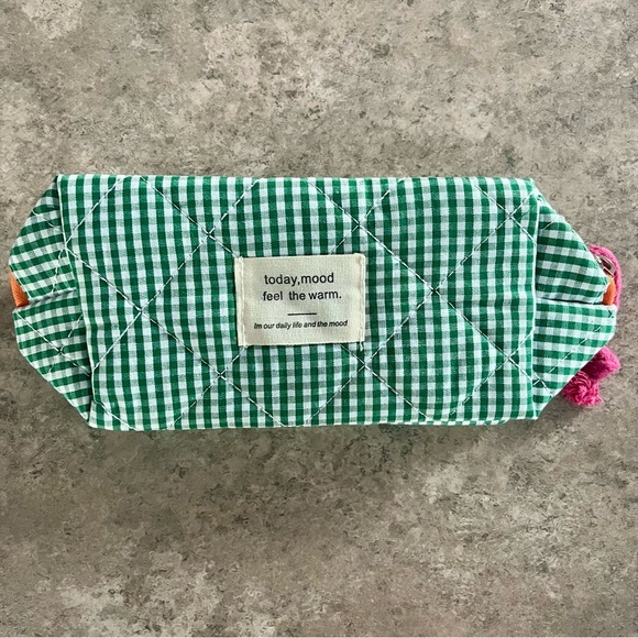 Other - Green Checkered Quilted Multicoloured Pencil Case Pouch